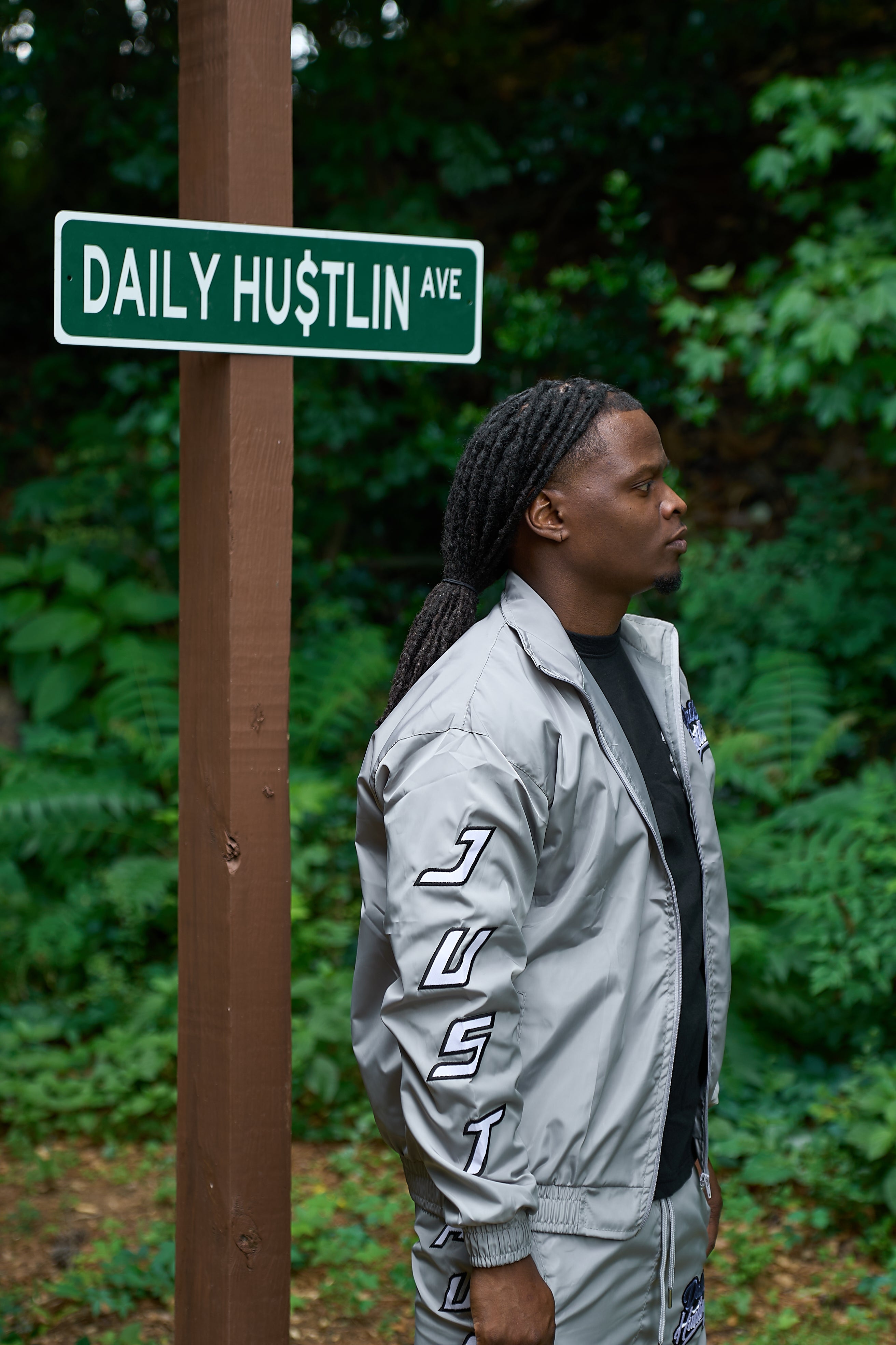 Grey Just Hustle Windbreaker Set
