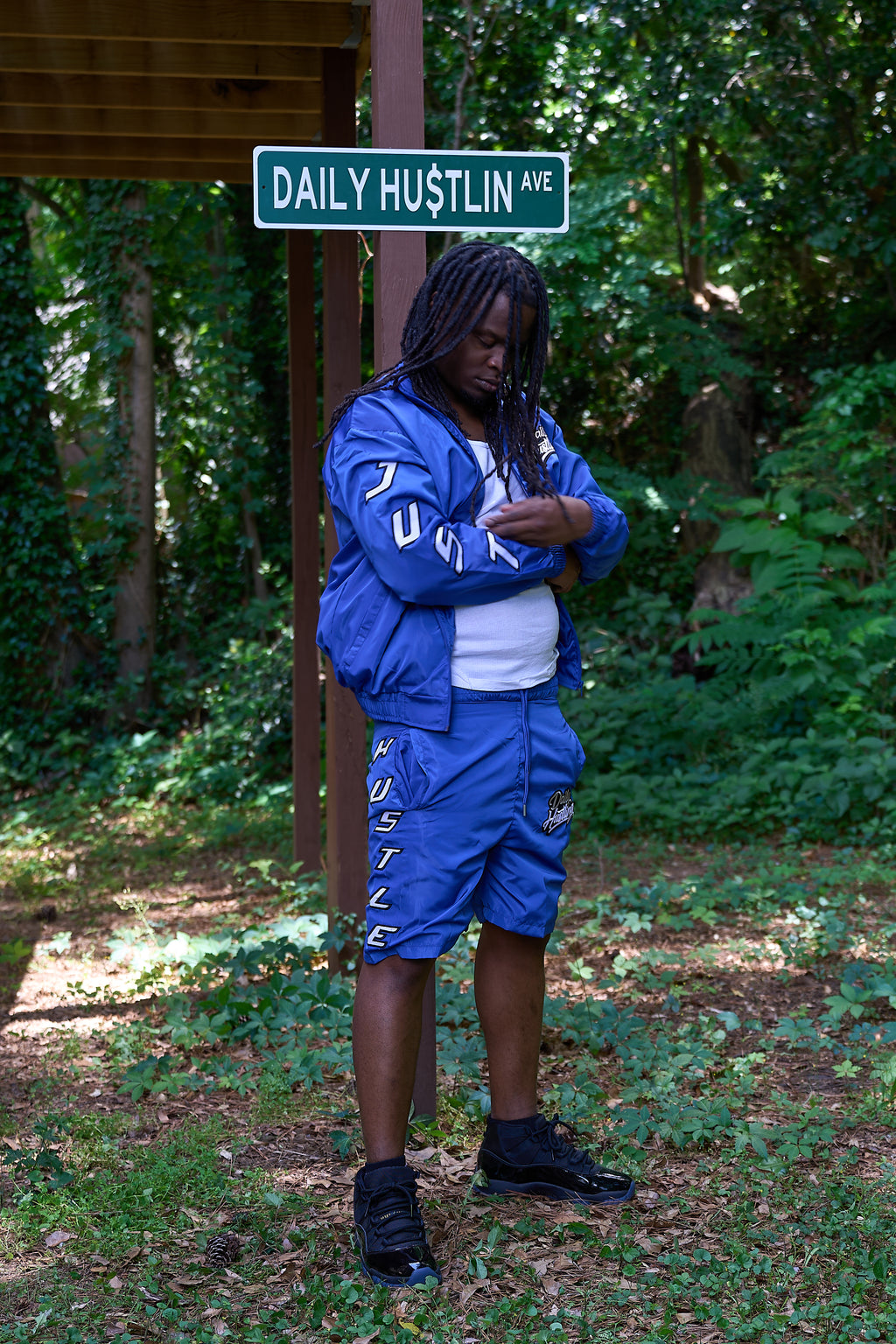 Blue Just Hustle Windbreaker Set