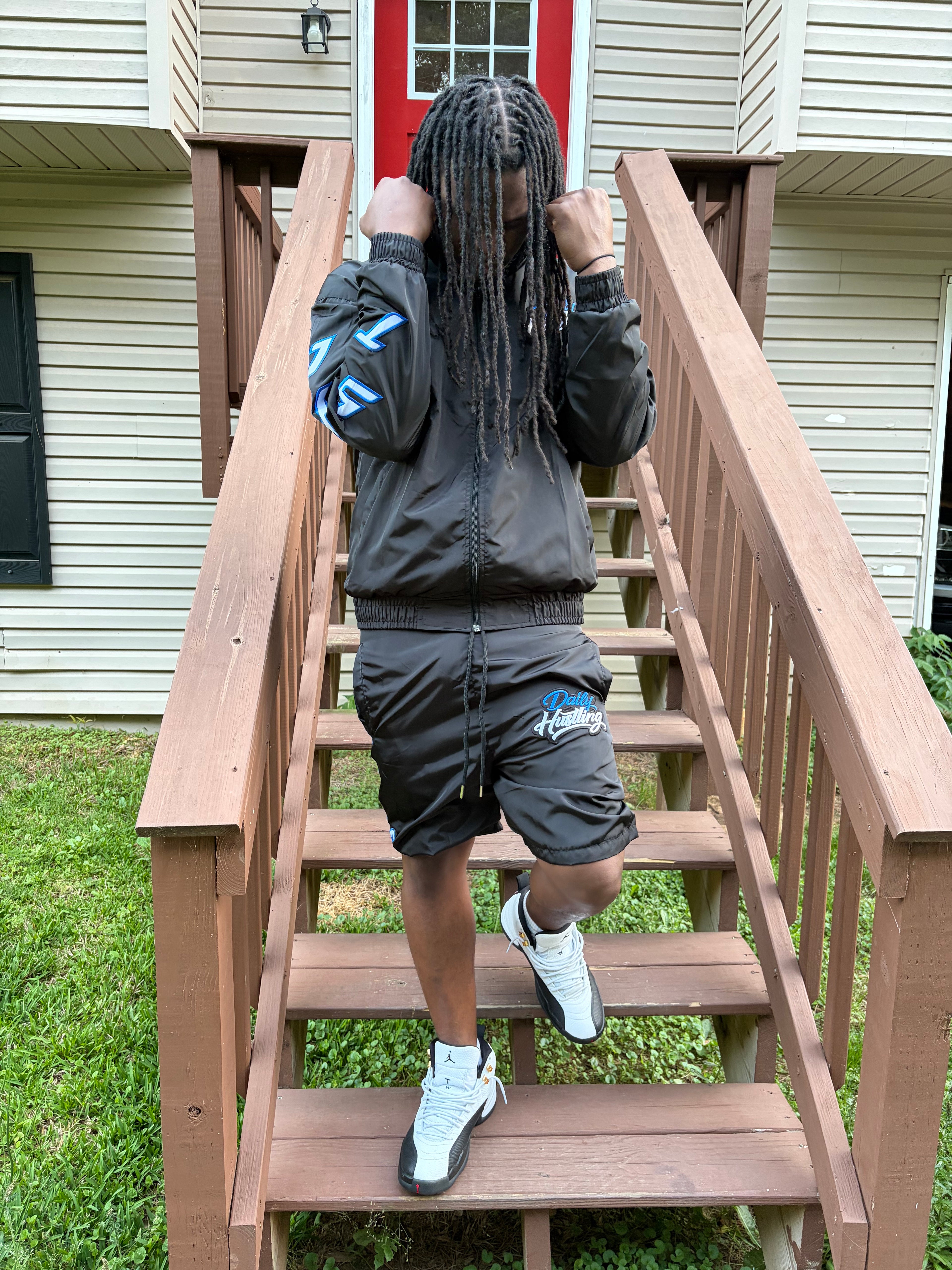 Black Just Hustle Windbreaker Set