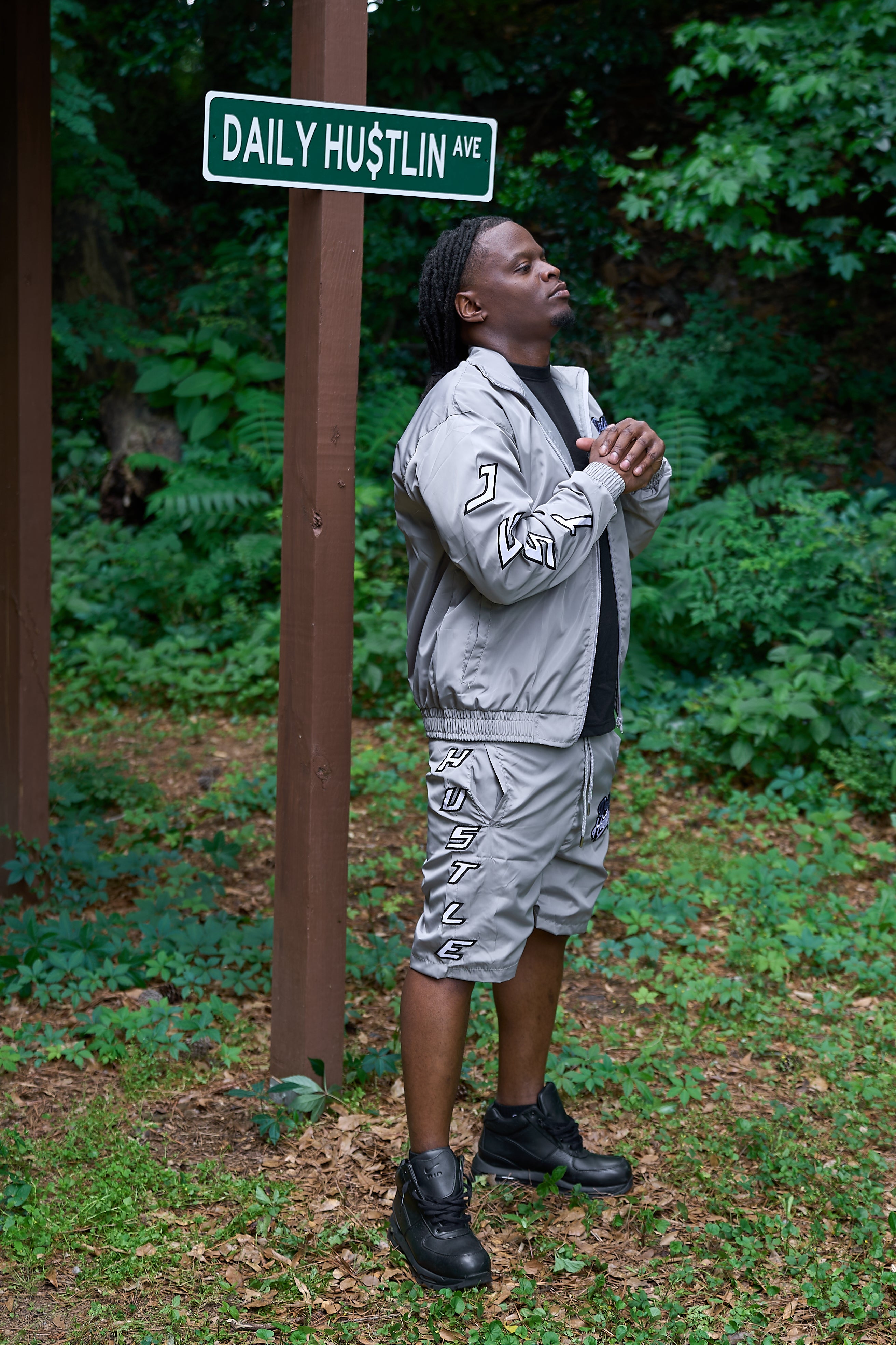 Grey Just Hustle Windbreaker Set