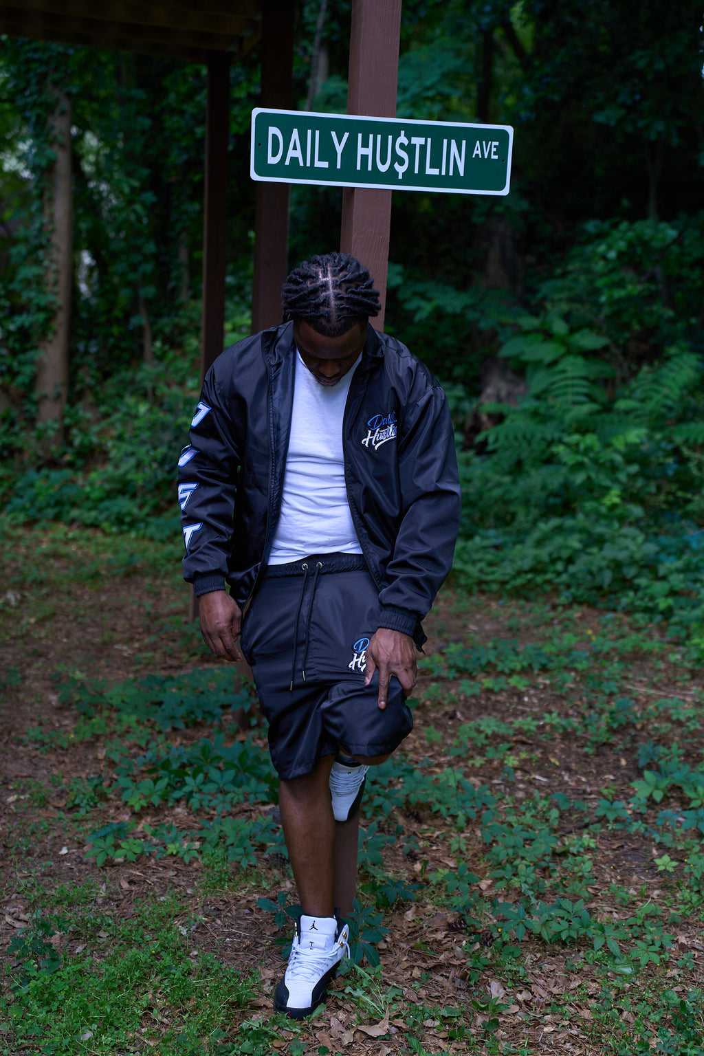 Black Just Hustle Windbreaker Set