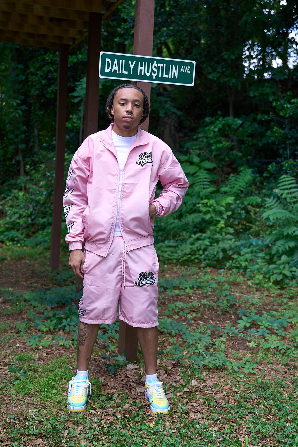 Pink Just Hustle Windbreaker Set